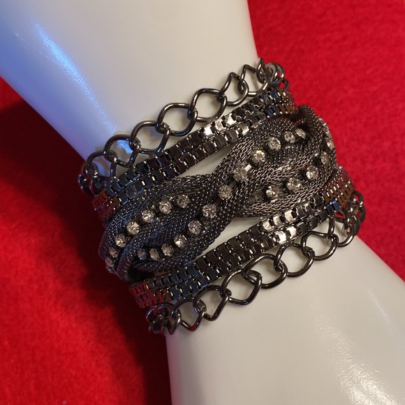 Unknown Jewelry - Chunky Silver Tone Crystal Multi-Row Bracelet
